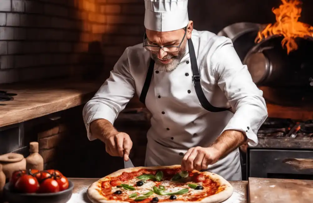 Imagen de un chef cocinando una pizza